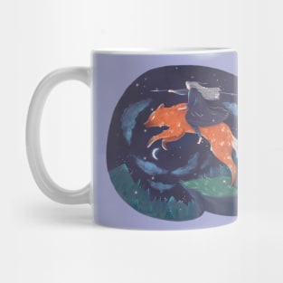 SILVER FEATHER FOX warrior girl riding a fox Transparent Background Mug